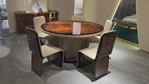 Faceted Pedestal Dining Table with High-Gloss Amber Burl Wood Top